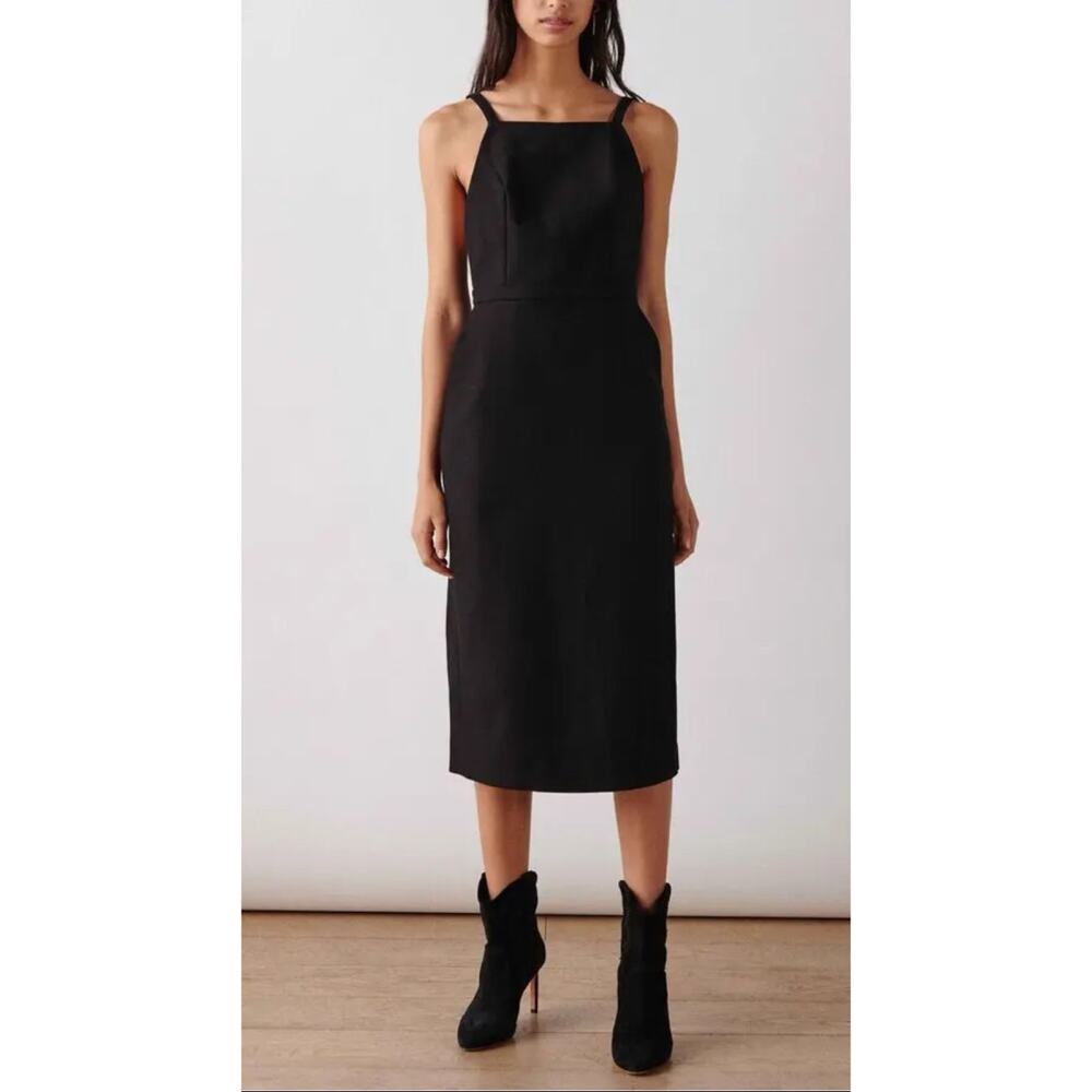 Ba&sh Wondy Black Cotton Slim Cut Overall Midi Dress US 8 NWT $265